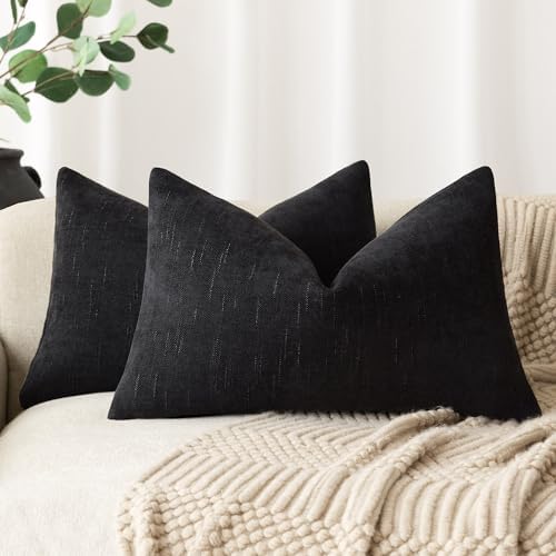 Foindtower Solid Textured Chenille Throw Pillow Covers 20x20 Inch,Taupe
