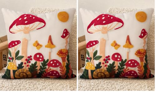 Embroidered Throw Pillow Cover 18x18 Inch, Flower Cluster