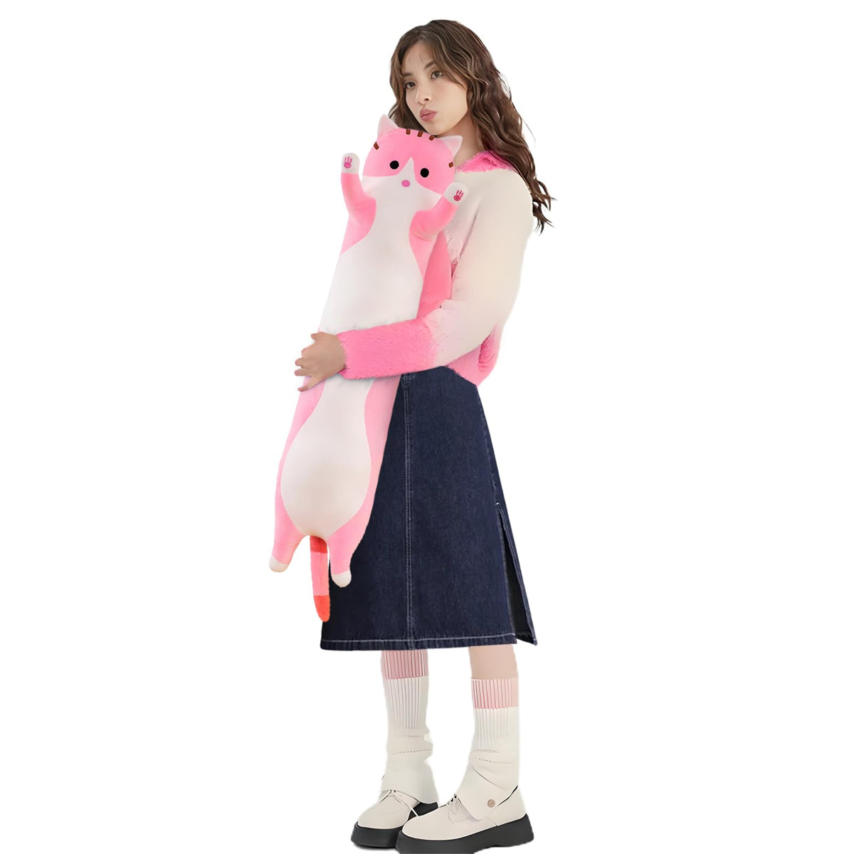 Shangman Long Cat Plush Pillow Stuffed Toy Gift Girlfriend Brown 19.6in