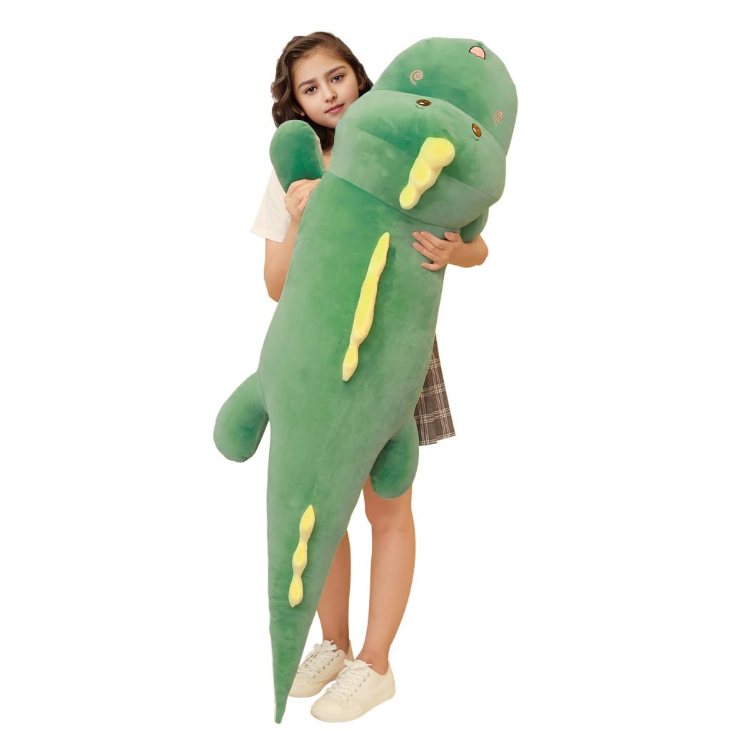 Tianmihou 32 Inch Giant Dinosaur Plush Body Pillow, Cute Long Dinosaur Stuffed Animal, Large Soft Big Dinosaur Plushies Toy, Gifts for Kids Boys Girls Teens Birthday