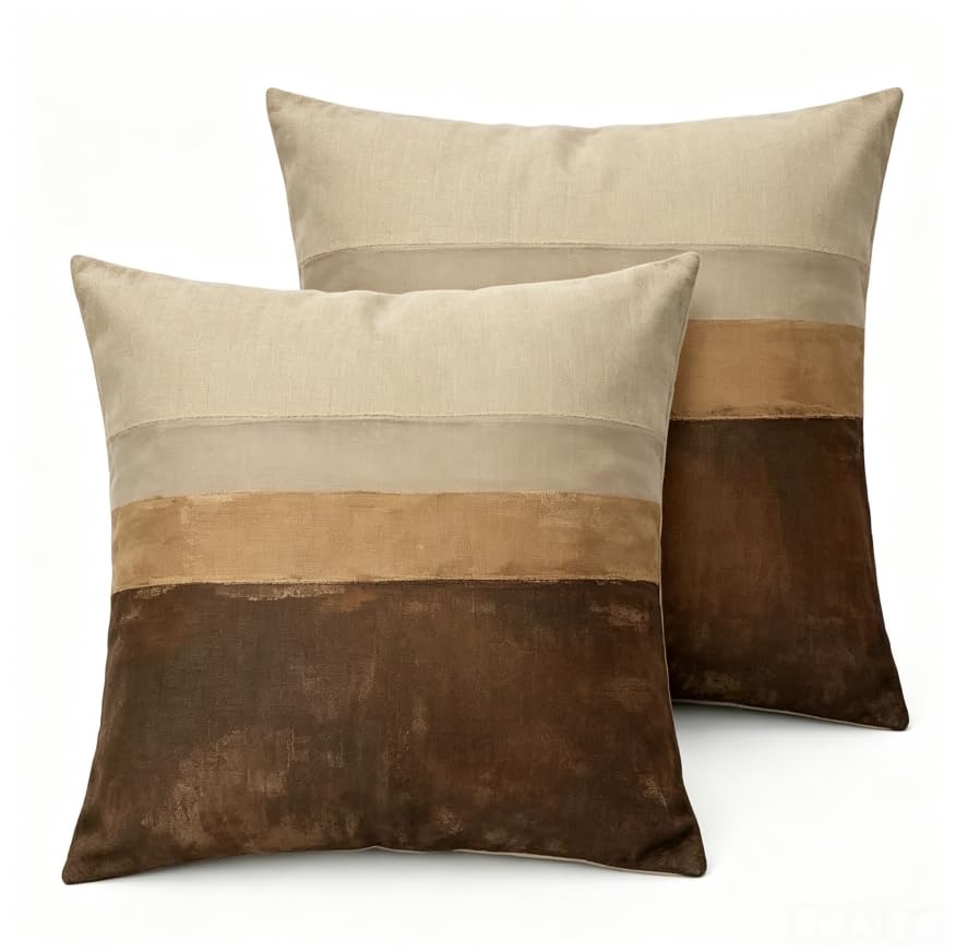 Decorative Throw Pillow Covers, Vintage Floral Pattern in Sage Green and Brown, 2 Pack Square Cushion Cases with Autumn Leaves Design，18x18 Pillows Linen Pillowcase