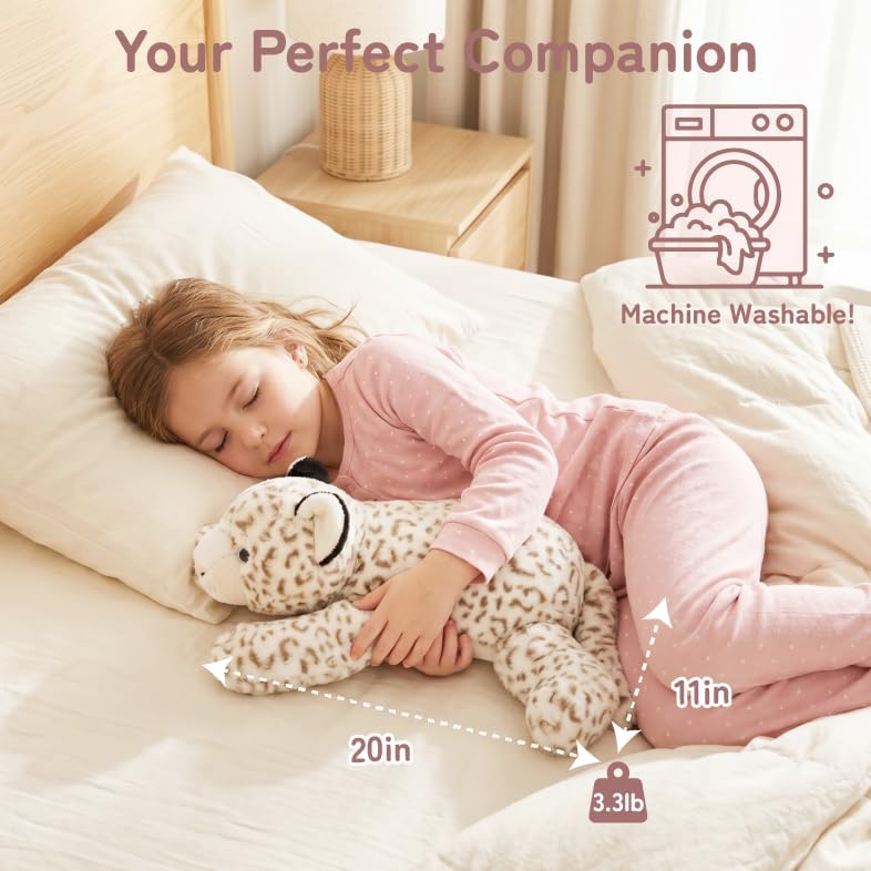 Niuniu Daddy Snow Leopard Weighted Stuffed Animals, Plush Pillow for Kids