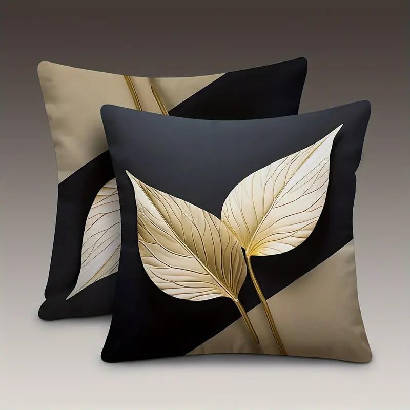 Decorative Throw Pillow Covers, Vintage Floral Pattern in Sage Green and Brown, 2 Pack Square Cushion Cases with Autumn Leaves Design，18x18 Pillows Linen Pillowcase