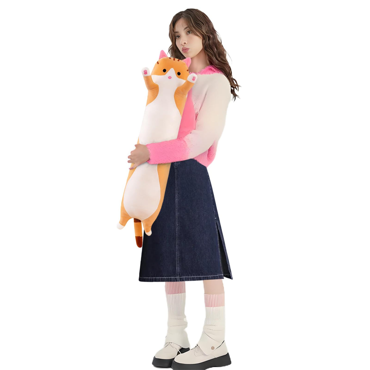 Shangman Long Cat Plush Pillow Stuffed Toy Gift Girlfriend Brown 19.6in