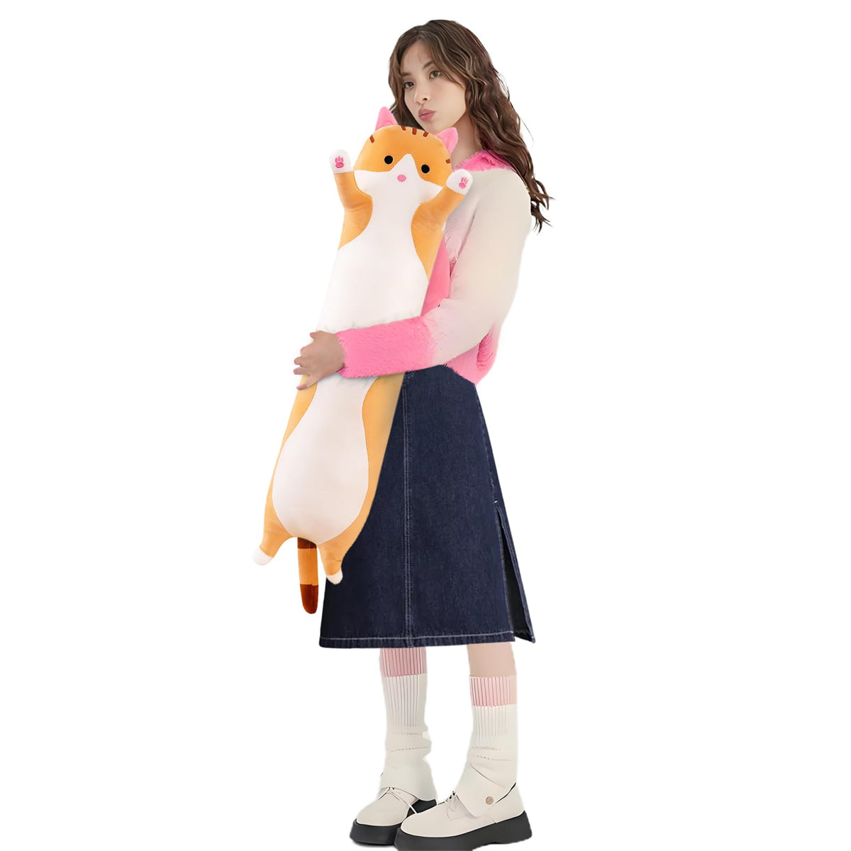 Shangman Long Cat Plush Pillow Stuffed Toy Gift Girlfriend Brown 19.6in