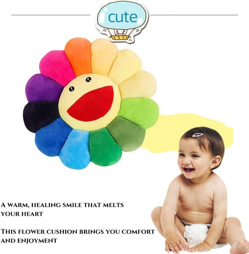 17" Sunflower Flower Plush Pillow,Smile Face Cushion Colorful