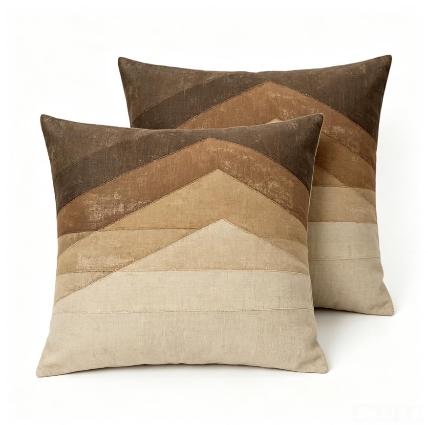 Decorative Throw Pillow Covers, Vintage Floral Pattern in Sage Green and Brown, 2 Pack Square Cushion Cases with Autumn Leaves Design，18x18 Pillows Linen Pillowcase
