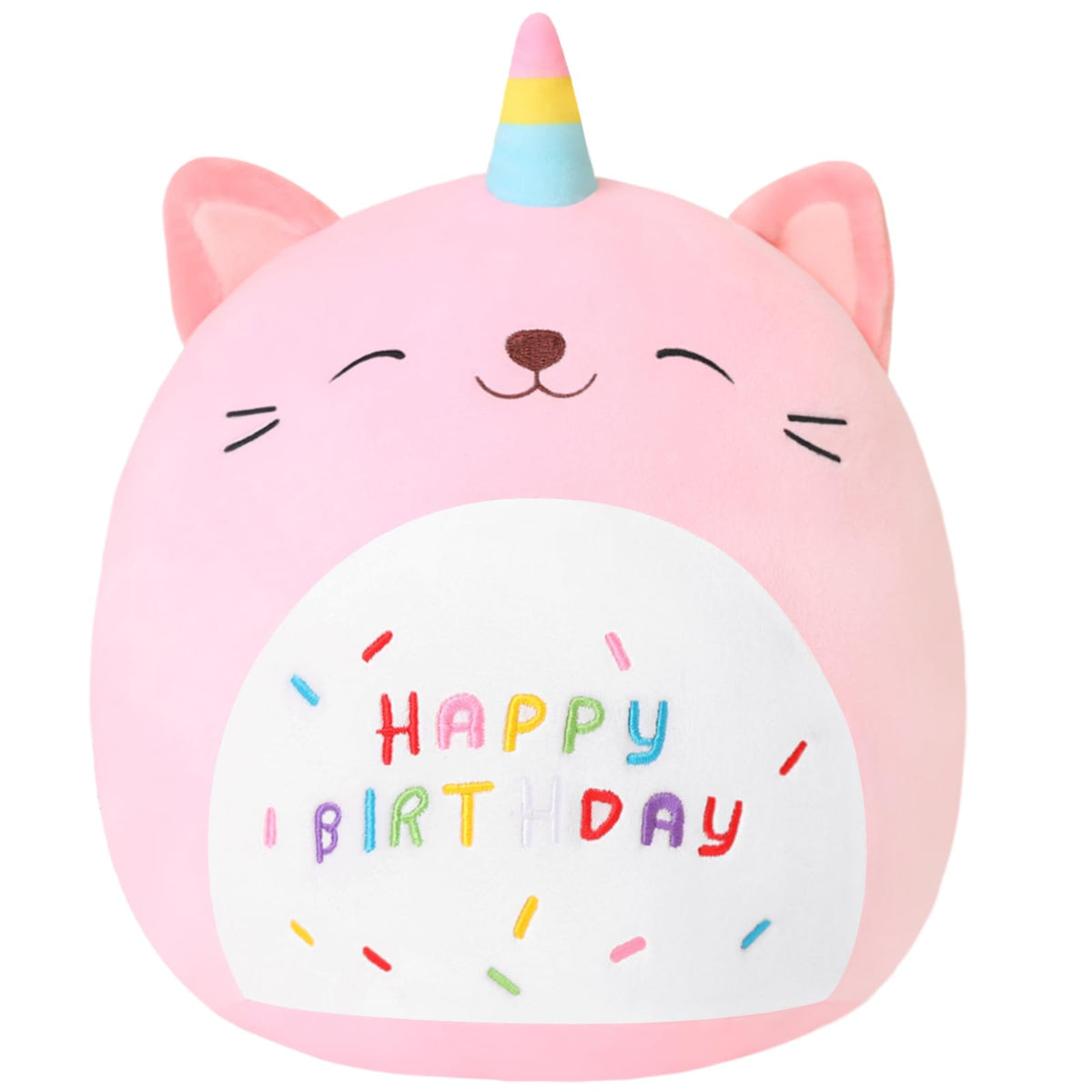 SQEQE Cat Plush Toy Unicorn Cat Stuffed Animal Cute Birthday Plushies Pillow Soft Plushie Doll Gifts for Kid Decor(Pink Caticorn, 14 Inch)