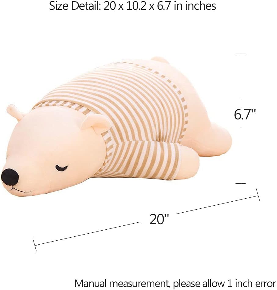 MMTTAO Stuffed Polar Bear Animal Plush Toy 20 Inch Large White Sleeping Bear Animal Stuff Soft Plushies Cute Dolls Collection Huggable Pillow Cushion Birthday Gift for Kids Child Boys Girls, 20Inches