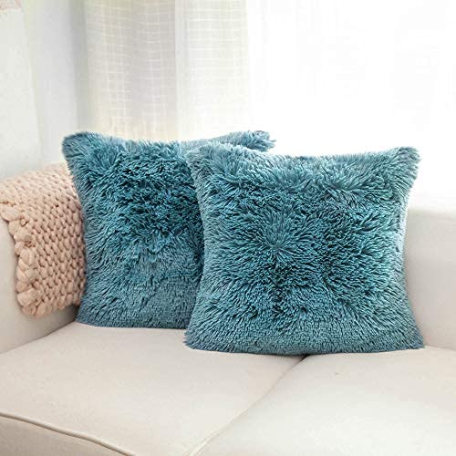 NordECO HOME Luxury Soft Faux Fur Fleece Cushion Cover Pillowcase Spring Decorative Throw Pillows Covers, No Pillow Insert, 18" x 18" Inch, White, 2 Pack