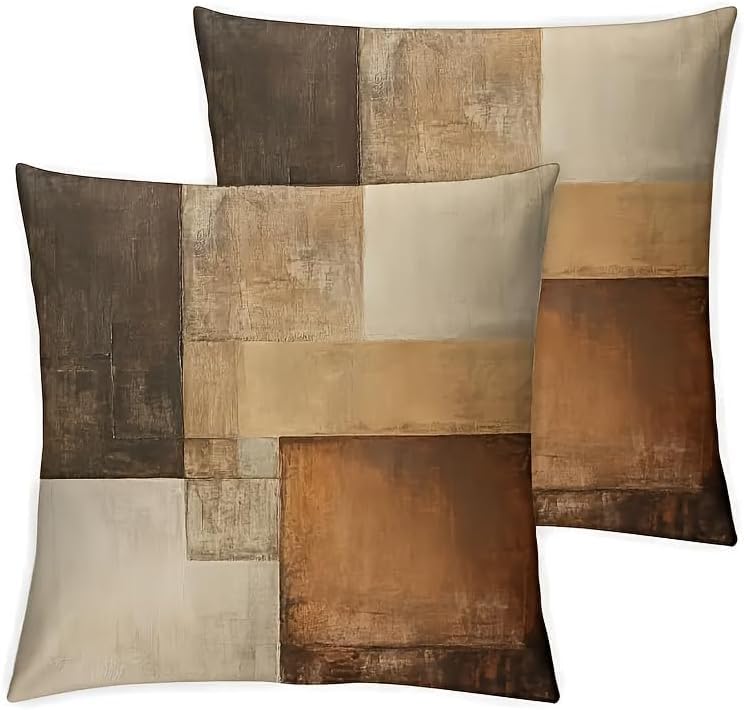 Decorative Throw Pillow Covers, Vintage Floral Pattern in Sage Green and Brown, 2 Pack Square Cushion Cases with Autumn Leaves Design，18x18 Pillows Linen Pillowcase