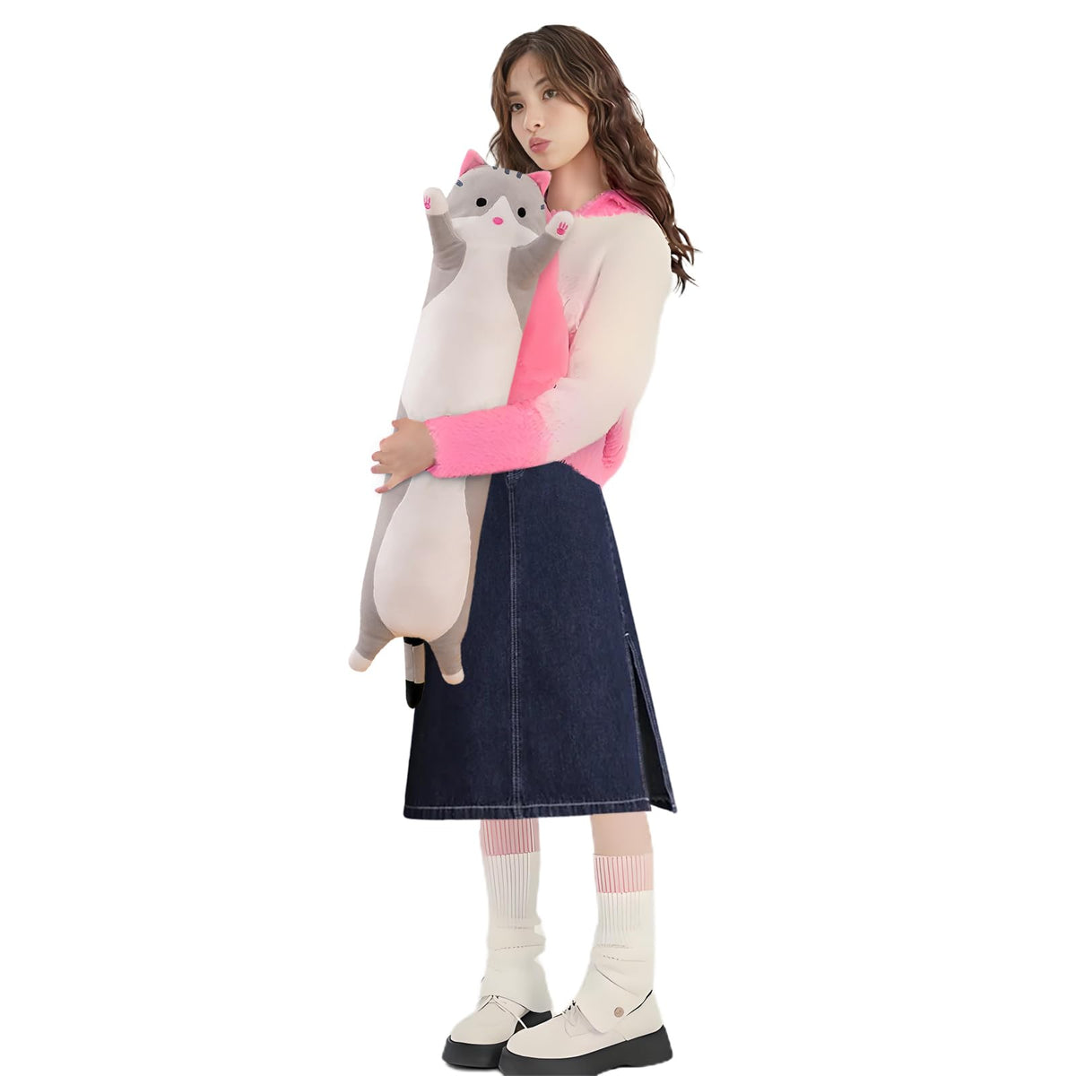 Shangman Long Cat Plush Pillow Stuffed Toy Gift Girlfriend Brown 19.6in