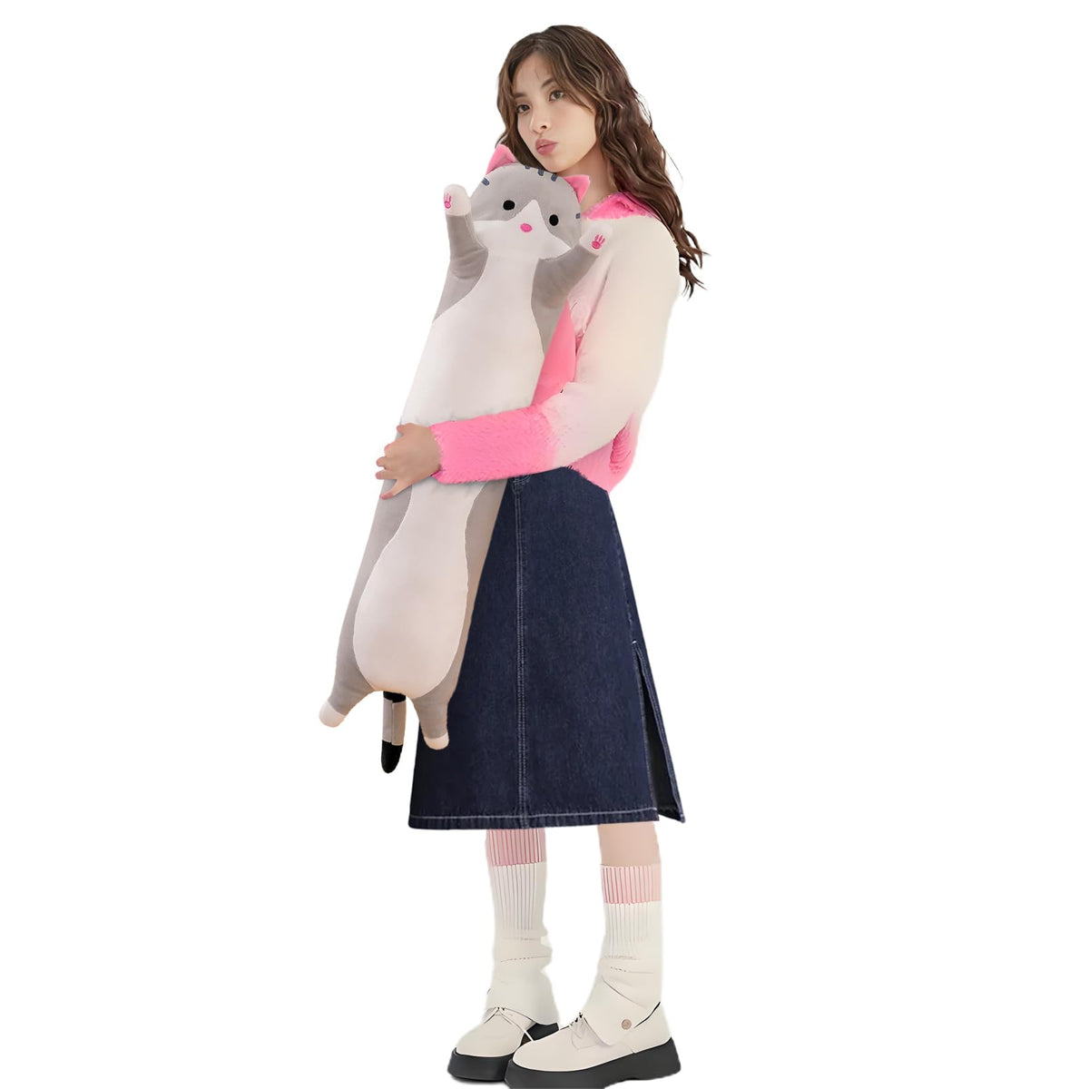 Shangman Long Cat Plush Pillow Stuffed Toy Gift Girlfriend Brown 19.6in