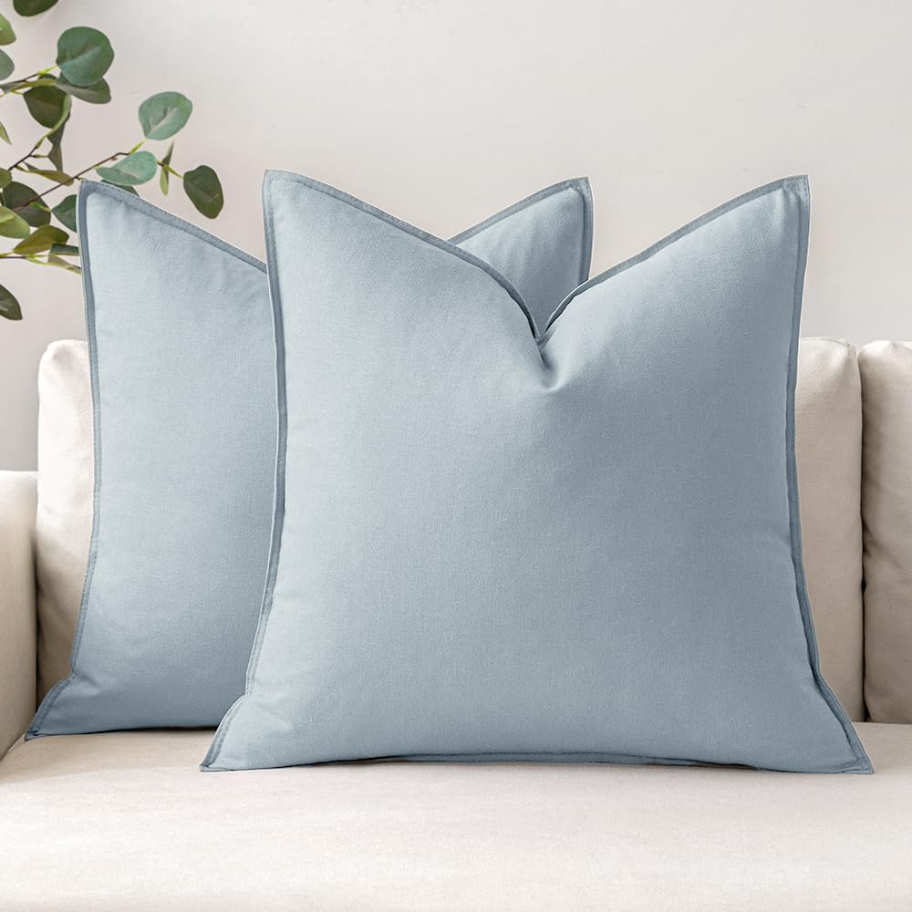 MIULEE Pack of 2 Decorative Linen Pillow Covers 18x18 Inch Olive Green