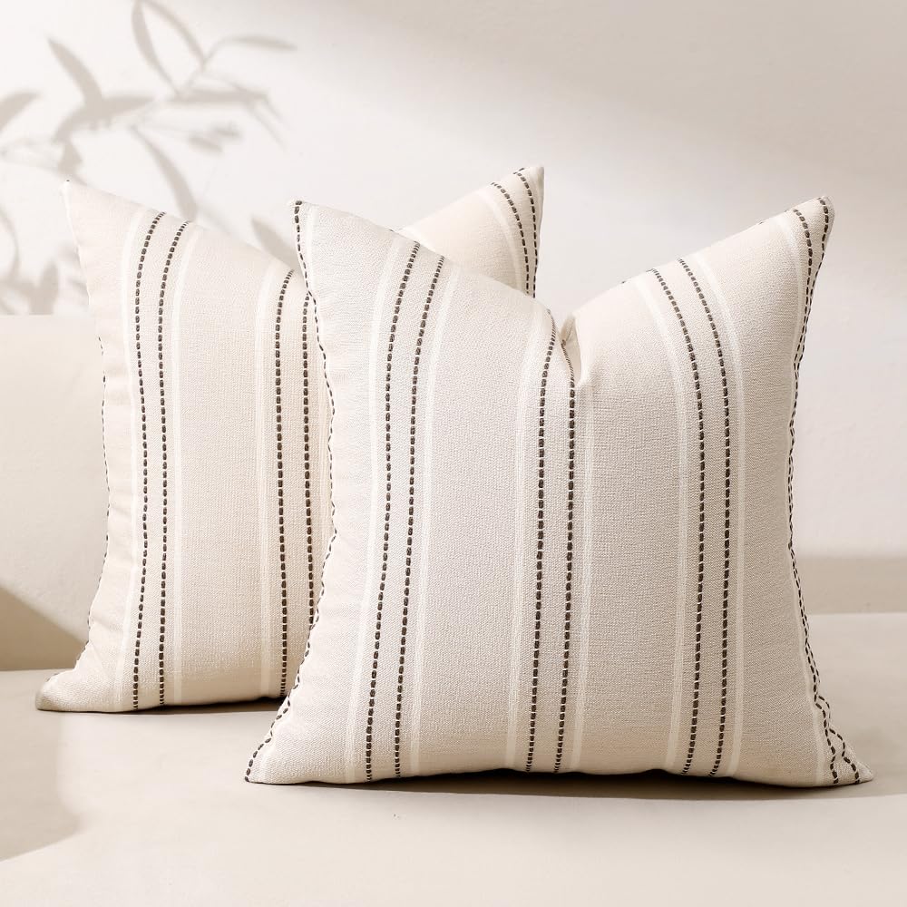 Hckot Decorative Throw Pillow Covers 20x20 Set of 2 Striped Pillow Covers