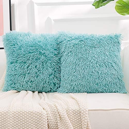 NordECO HOME Luxury Soft Faux Fur Fleece Cushion Cover Pillowcase Spring Decorative Throw Pillows Covers, No Pillow Insert, 18" x 18" Inch, White, 2 Pack