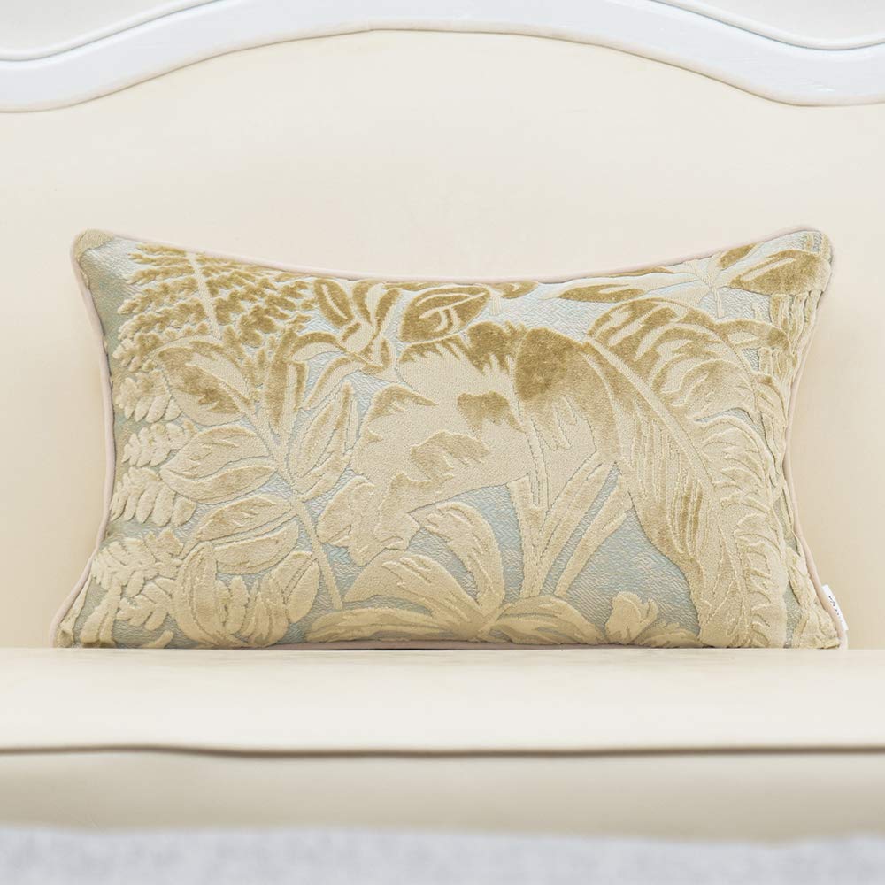 Alerfa 12 x 20 Inch Light Blue Rectangle Maple Leaf Pillow Embroidery Cut Velvet Cushion Case Luxury Modern Lumbar Throw Pillow Cover Decorative Pillow for Couch Sofa Living Room Bedroom Car