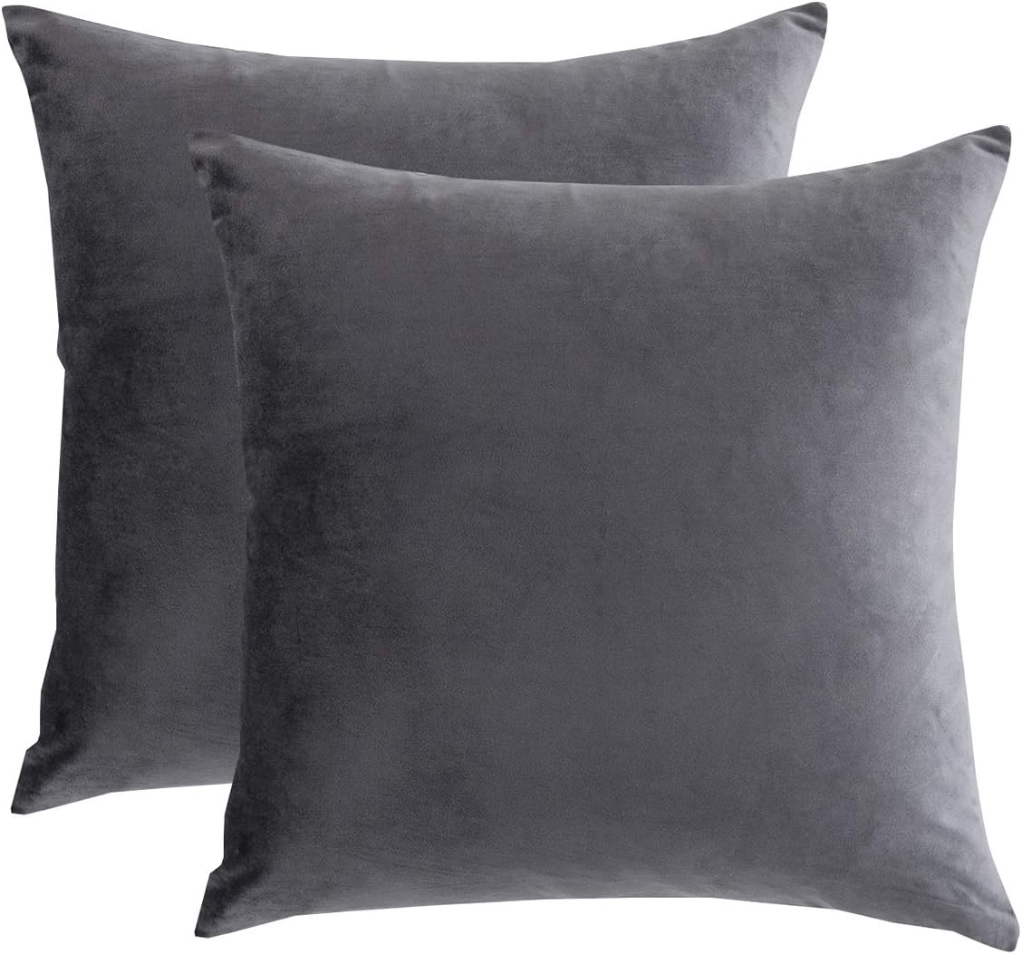 RainRoad Velvet Gray Throw Pillow Covers18x18 Inch,Set of 2