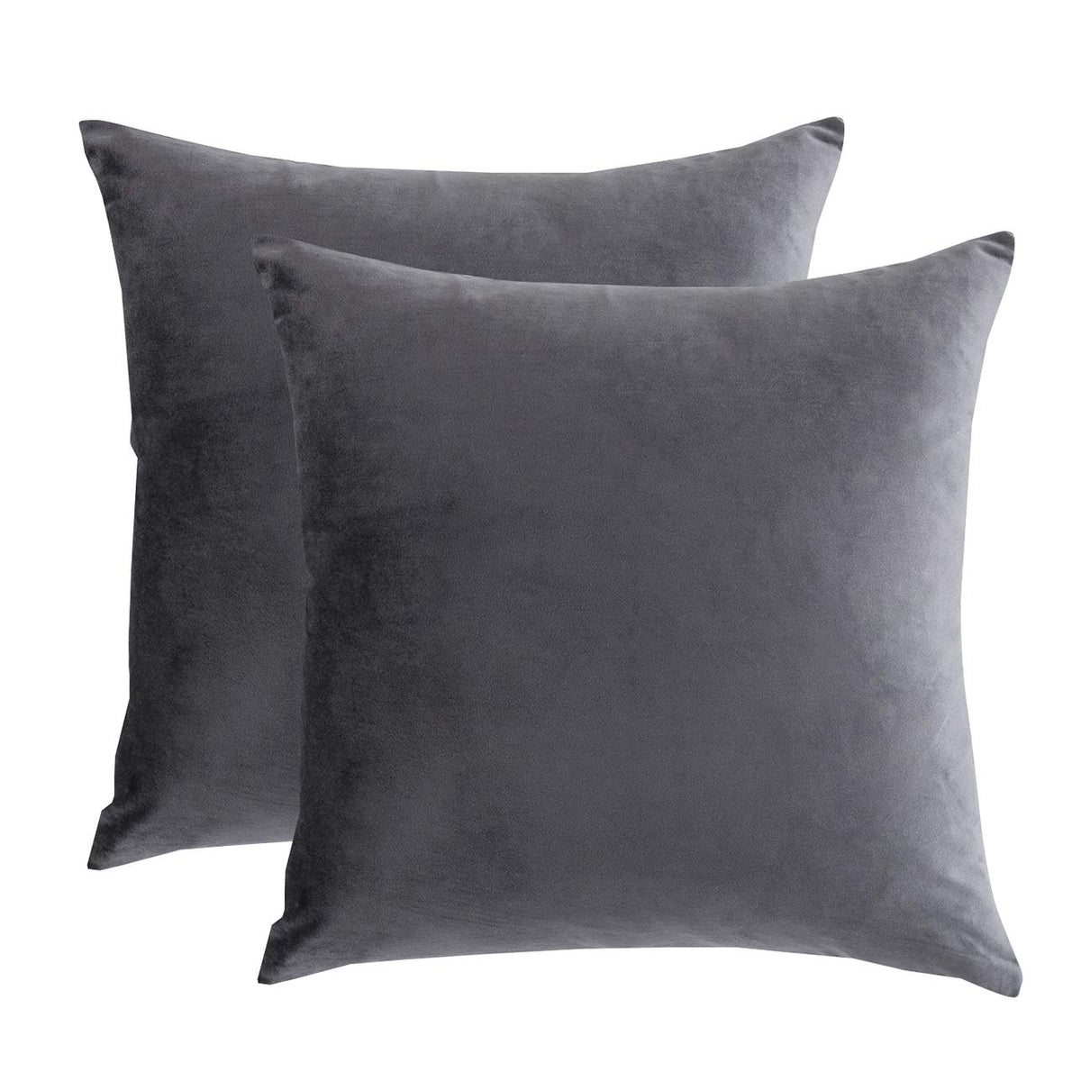RainRoad Velvet Gray Throw Pillow Covers18x18 Inch,Set of 2