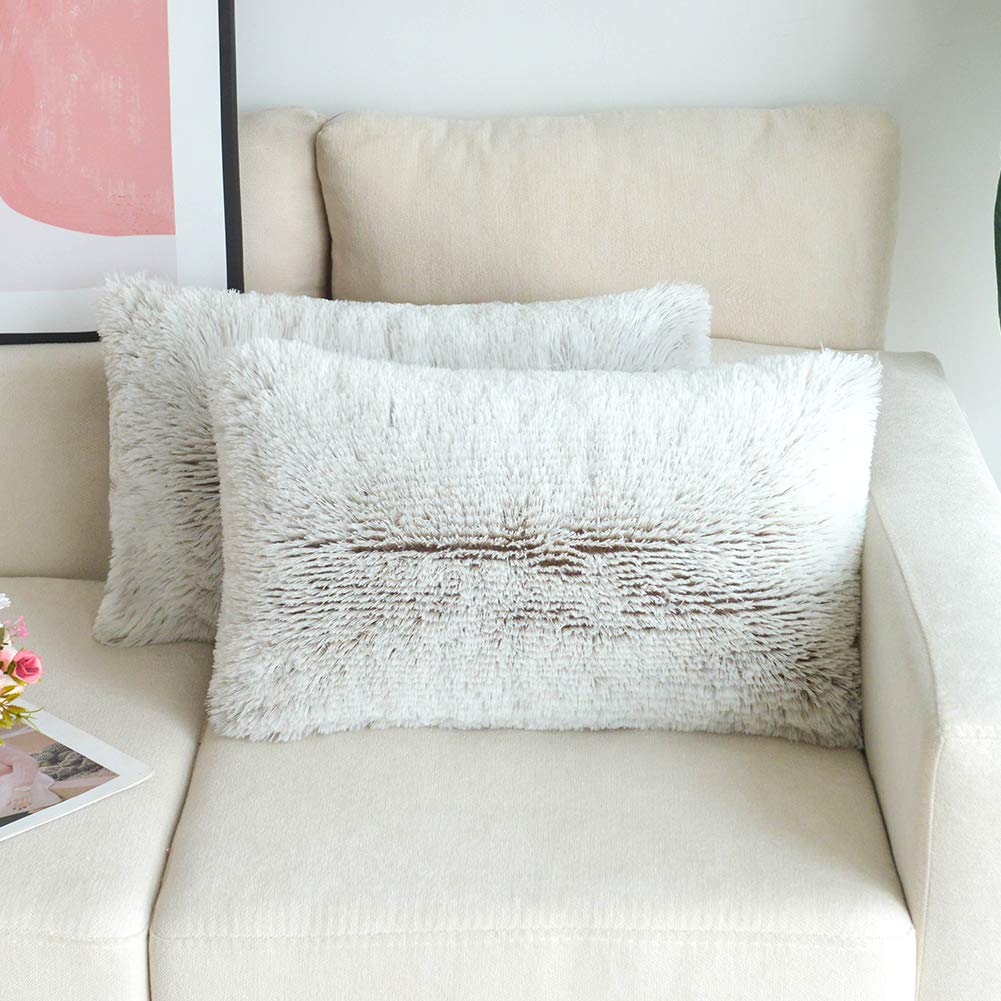 NordECO HOME Luxury Soft Faux Fur Fleece Cushion Cover Pillowcase Spring Decorative Throw Pillows Covers, No Pillow Insert, 18" x 18" Inch, White, 2 Pack