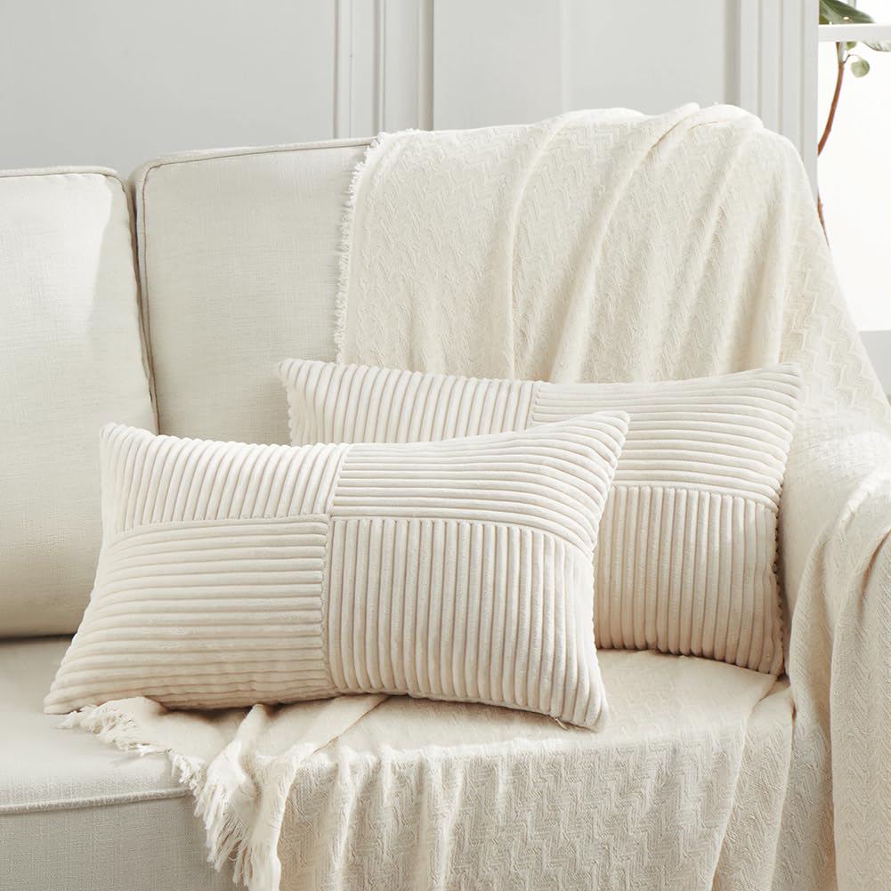 Fancy Homi 2 Packs Rust Boho Decorative Throw Pillow Covers 18x18 Inch for Couch Bed Sofa, Farmhouse Fall Home Decor, Soft Corss Corduroy Patchwork Textured Terracotta Accent Cushion Case 45x45 cm