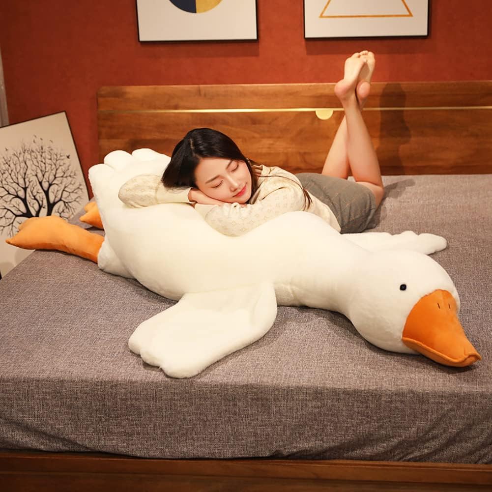 Srutirbo Giant White Goose Plush-51 in Soft Furry Swan Stuffed Animal Pillow,Huge Goose Plush Hugging Pillow Gifts for Every Age (51 in)