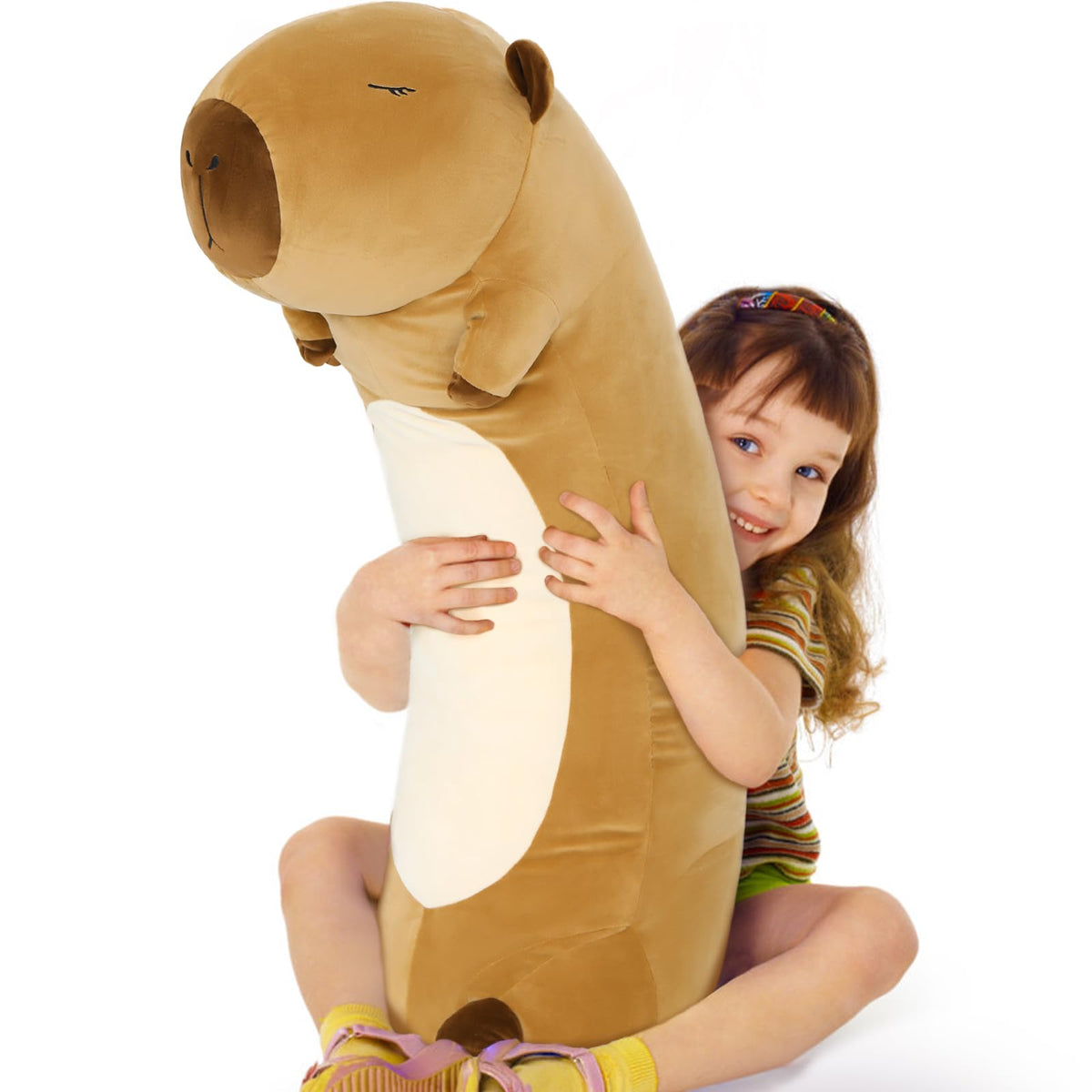 Tezituor Long Capybara Plush Body Pillow, 39.5” Cute Capybara Stuffed Animal Soft Sleeping Throw Pillow Plush Capybara Toy Birthday Christmas for Kids Girlfriends