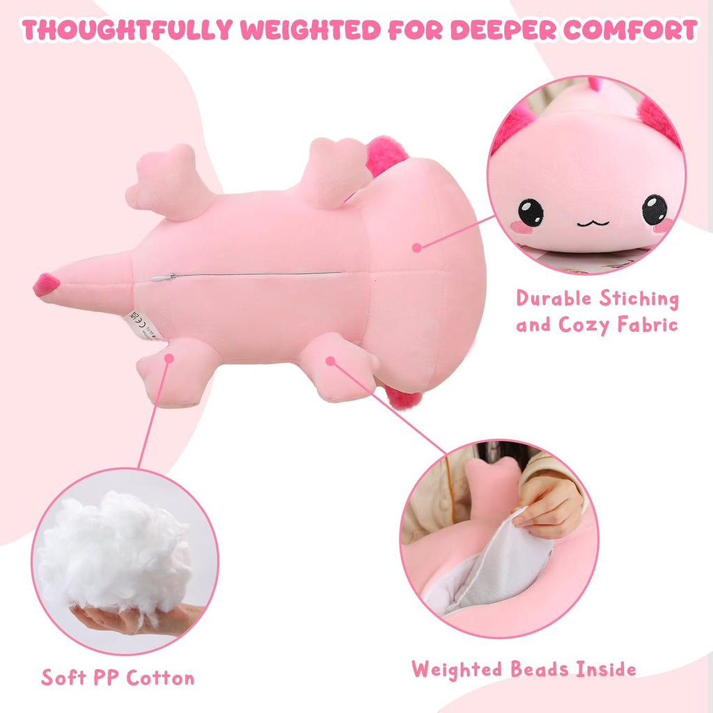 TOYSYM Weighted Stuffed Animals, 1.6 lbs Axolotl Stuffed Animal with Weighted Beads, Cute Plush Toy Pillow Gifts for Adults Kids Boys Girls