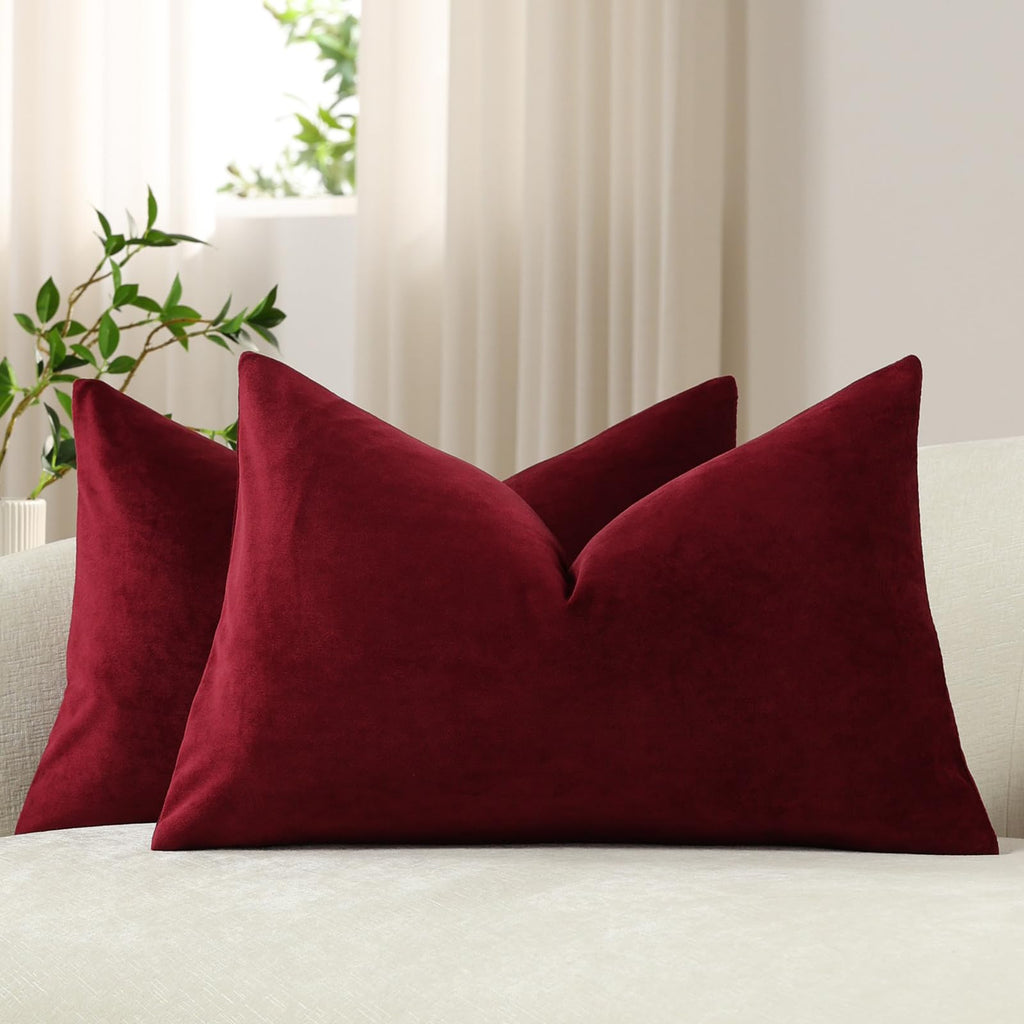 DEZENE Throw Pillow Covers 20x20 Chocolate Brown: Pack of 2 Cozy Soft Velvet Square Modern Luxury Decorative Throw Pillow Cases for Sofa Couch Living Room Bed Home Decor