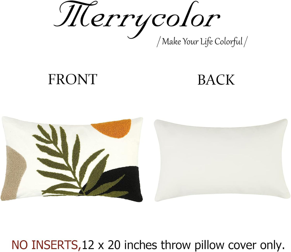 Merrycolor Boho Lumbar Throw Pillow Covers 12x20 Tufted Abstract Mid Century Modern Pillowcases Bohemian Aesthetic Decorative Pillows for Couch Bed Sofa Living Room (1PC,Green and Black)