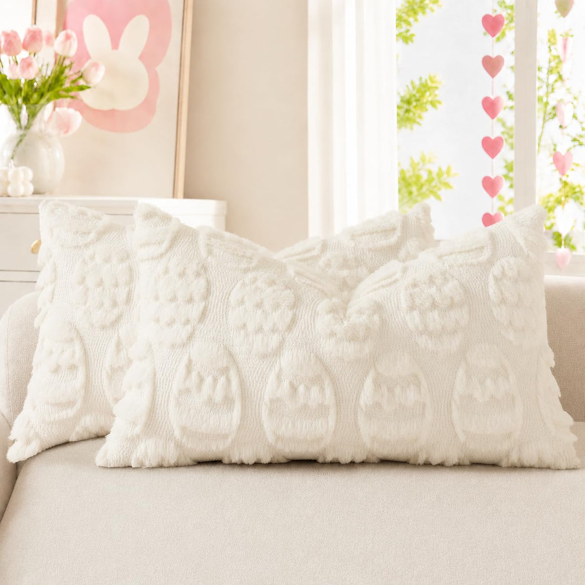 decorUhome Faux Fur Plush Soft Beige Throw Pillow Covers 18x18 Set of 2