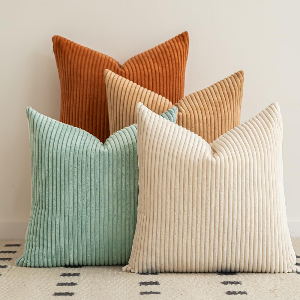 LANANAS Decorative Corduroy Throw Pillow Covers 18x18 Inch Neutral Brown