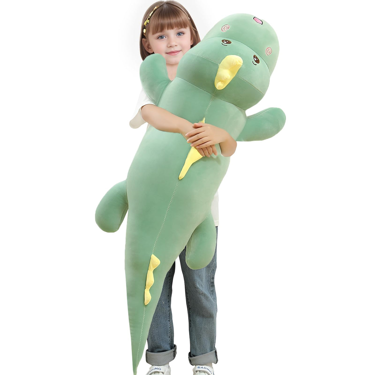 Tianmihou 32 Inch Giant Dinosaur Plush Body Pillow, Cute Long Dinosaur Stuffed Animal, Large Soft Big Dinosaur Plushies Toy, Gifts for Kids Boys Girls Teens Birthday