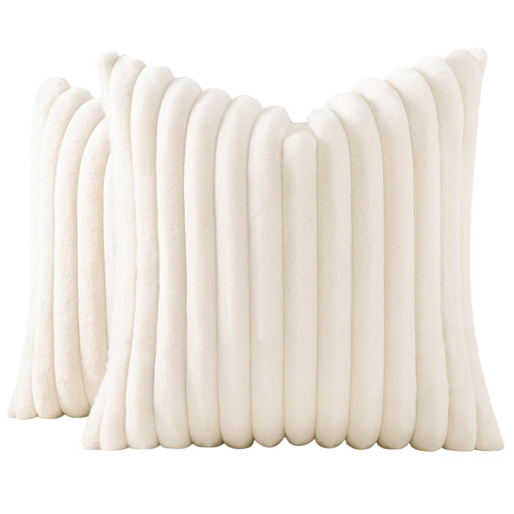 JOJUSIS Faux Fur Plush Throw Pillow Covers, Beige, 20 x 20-Inch