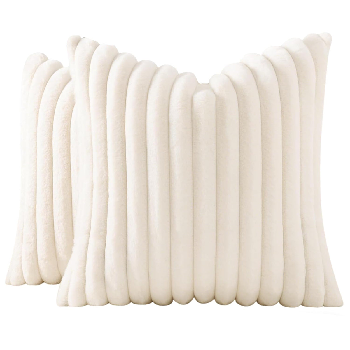JOJUSIS Faux Fur Plush Throw Pillow Covers, Beige, 20 x 20-Inch