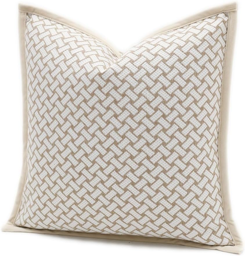Croker Horse 20x20'' Inches Throw Pillow Cushion Cover - Grid Pattern Chenille Jacquard Embroidery Luxury Modern Style Couch Sofa Pillow for Living Room Bedroom