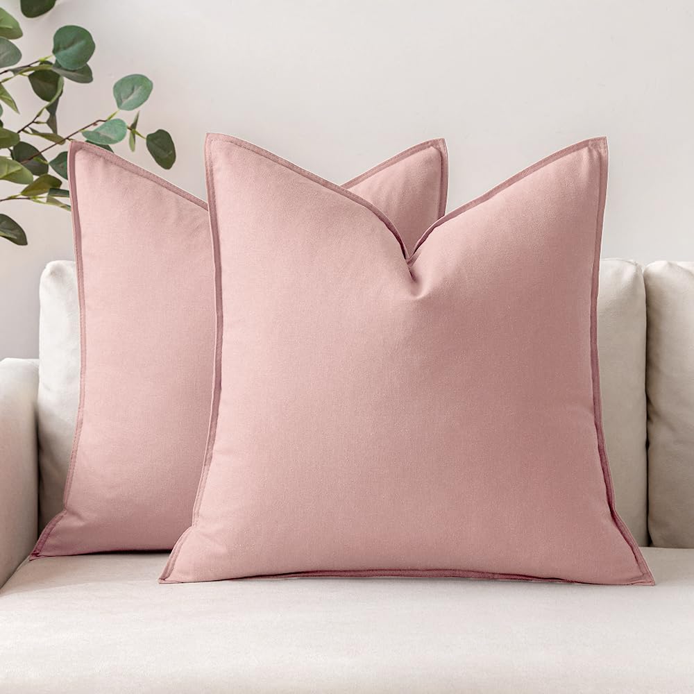 MIULEE Pack of 2 Decorative Linen Pillow Covers 18x18 Inch Olive Green