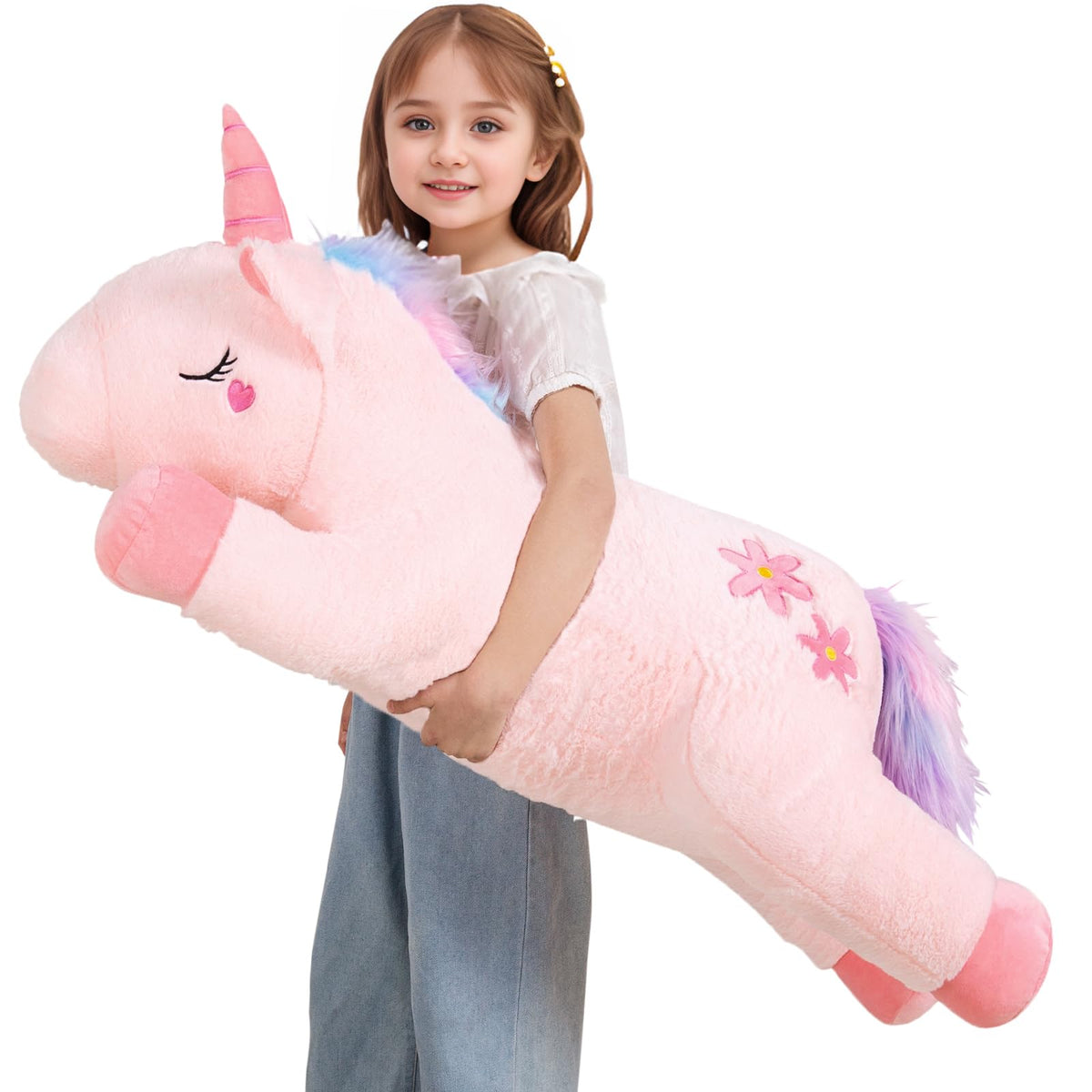 32inch Cute Giant Pink Unicorn Plush, Jumbo Soft Body Pillow Pet, Large Rainbow Unicorn Stuffed Animals Toy, Big Doll for Kids Girls and Boys, Birthday