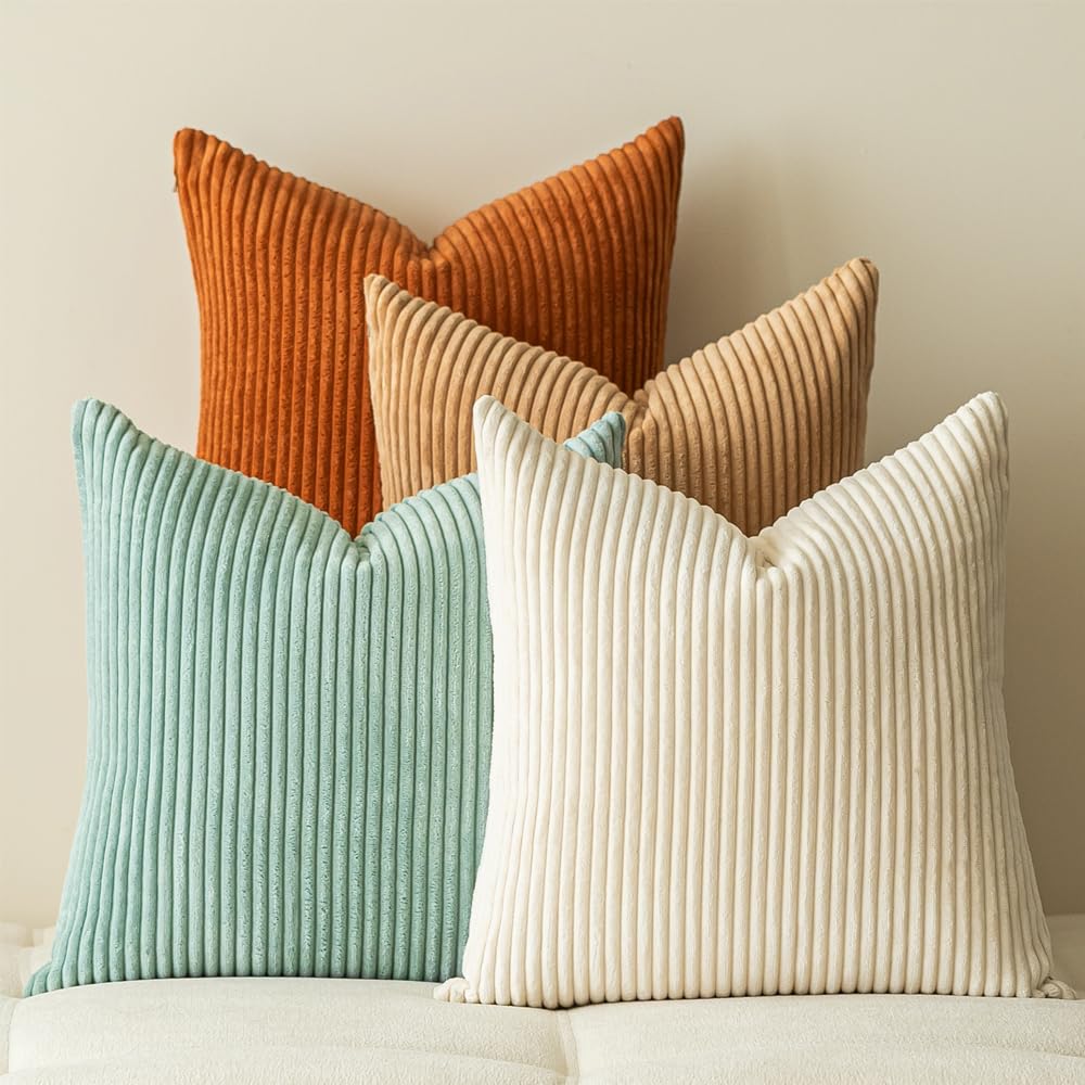 LANANAS Decorative Corduroy Throw Pillow Covers 18x18 Inch Neutral Brown