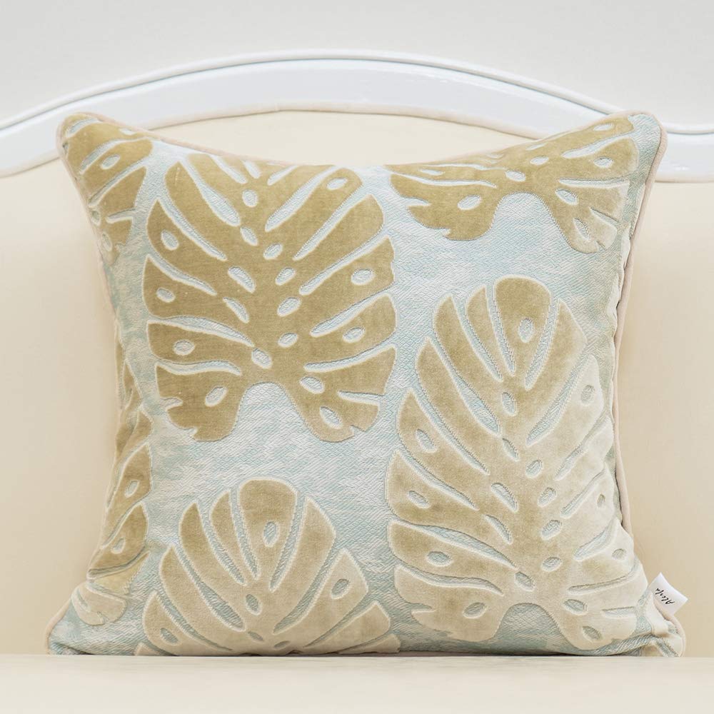 Alerfa 12 x 20 Inch Light Blue Rectangle Maple Leaf Pillow Embroidery Cut Velvet Cushion Case Luxury Modern Lumbar Throw Pillow Cover Decorative Pillow for Couch Sofa Living Room Bedroom Car