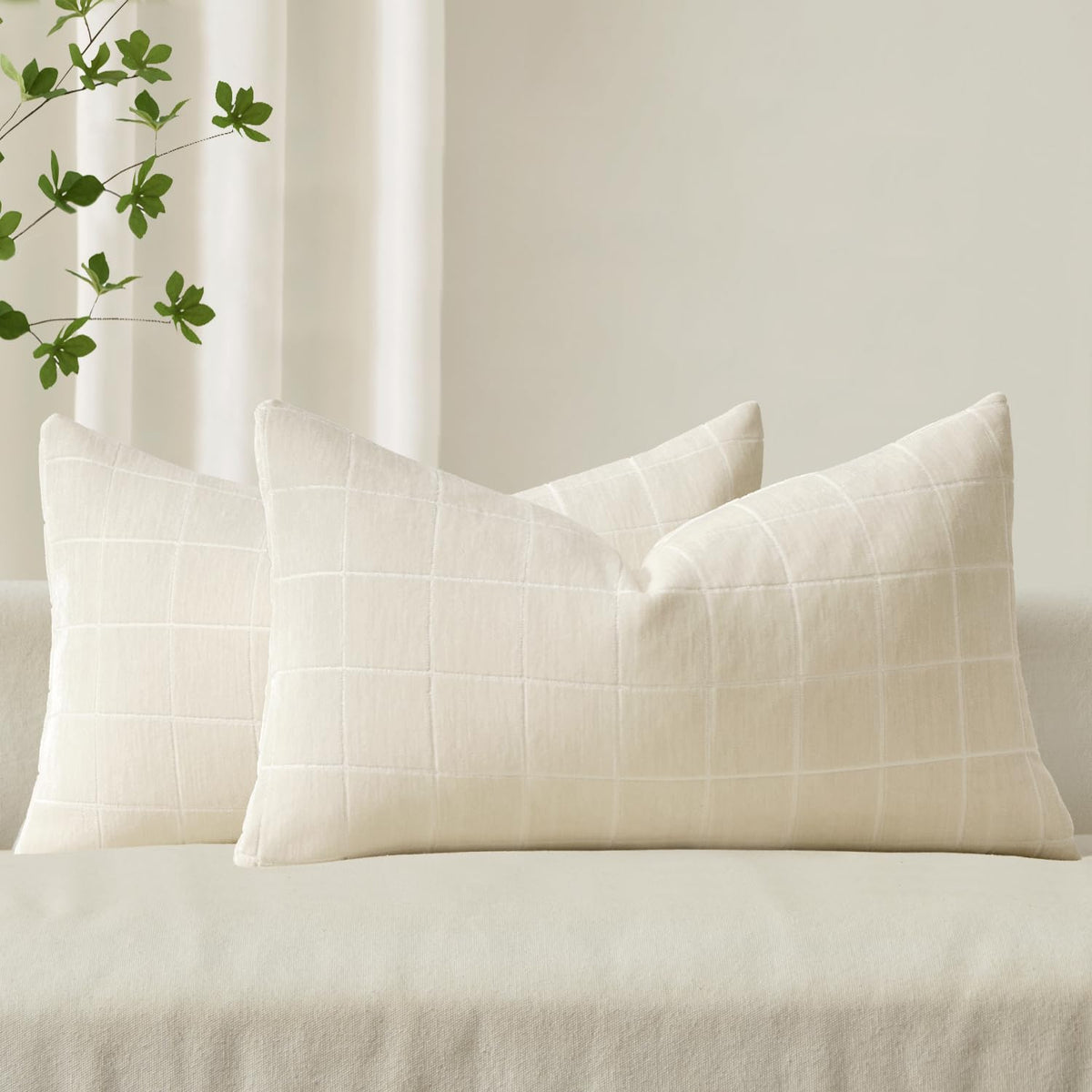 MIULEE Taupe Grey Plaid Decorative Fall Throw Pillow Covers 20x20 Set of 2