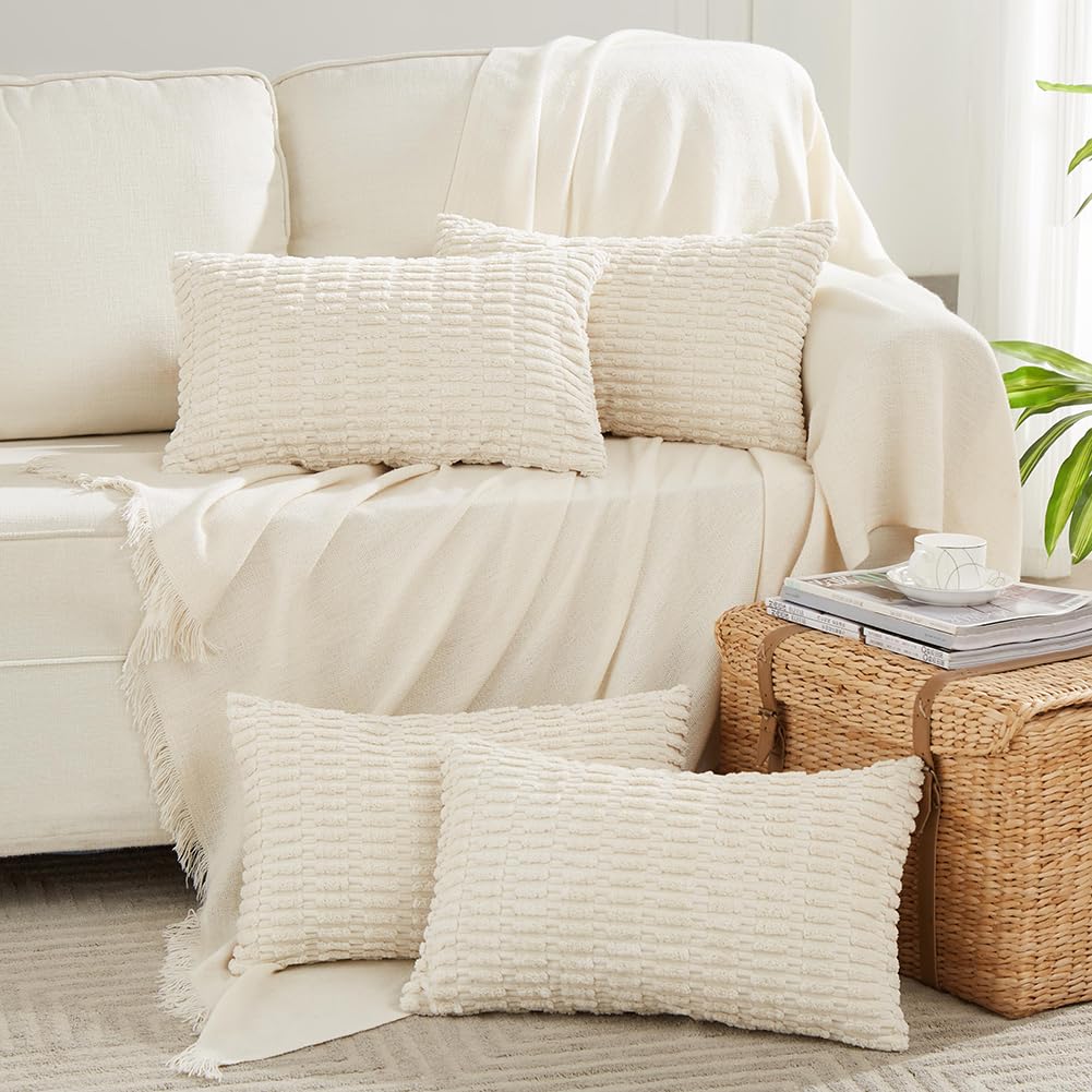 Fancy Homi 4 Packs Decorative Throw Pillow Covers for Living Room Couch Bed, Modern Farmhouse Boho Home Décor Accent Cushion Case, 18" x 18", Neutral