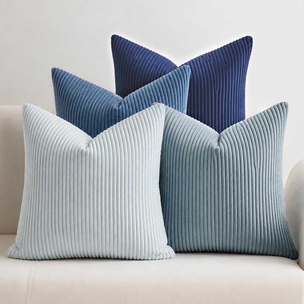 LANANAS Decorative Corduroy Throw Pillow Covers 18x18 Inch Neutral Brown