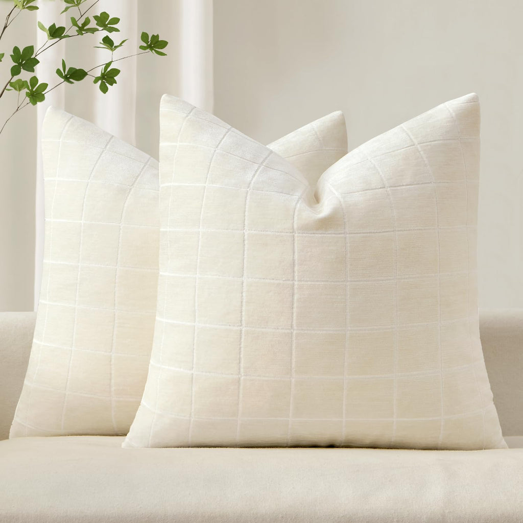 MIULEE Taupe Grey Plaid Decorative Fall Throw Pillow Covers 20x20 Set of 2
