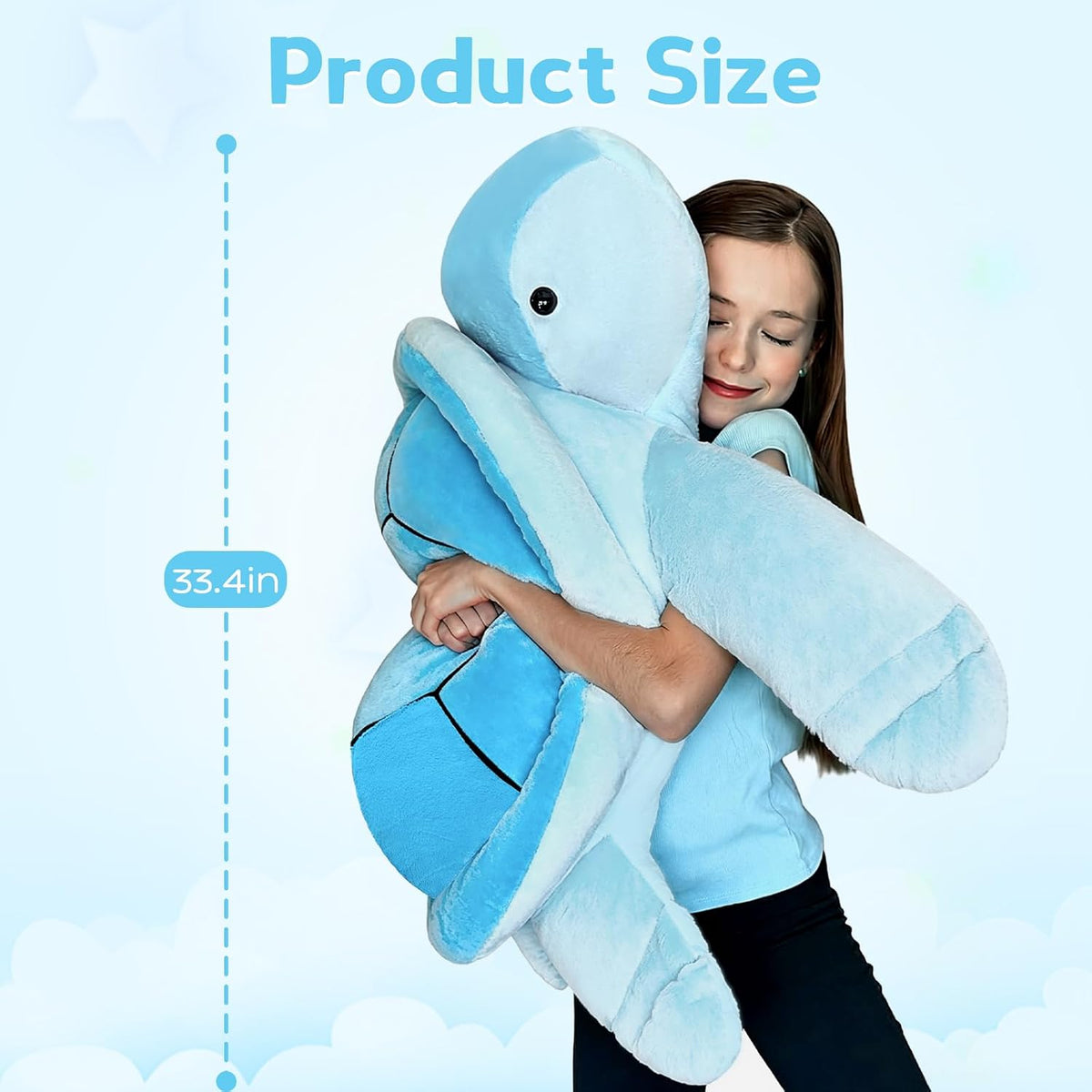 MorisMos 33Inch Giant Blue Sea Turtle Stuffed Animal, Large Turtle Plush Pillow, Soft Ocean Animal Plush Toy for Kids, Big Turtle Plushie for Bed Sofa Room Decor, Birthday Gift