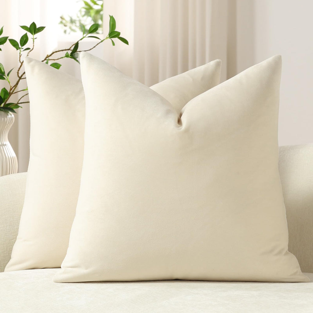 DEZENE Throw Pillow Covers 20x20 Chocolate Brown: Pack of 2 Cozy Soft Velvet Square Modern Luxury Decorative Throw Pillow Cases for Sofa Couch Living Room Bed Home Decor