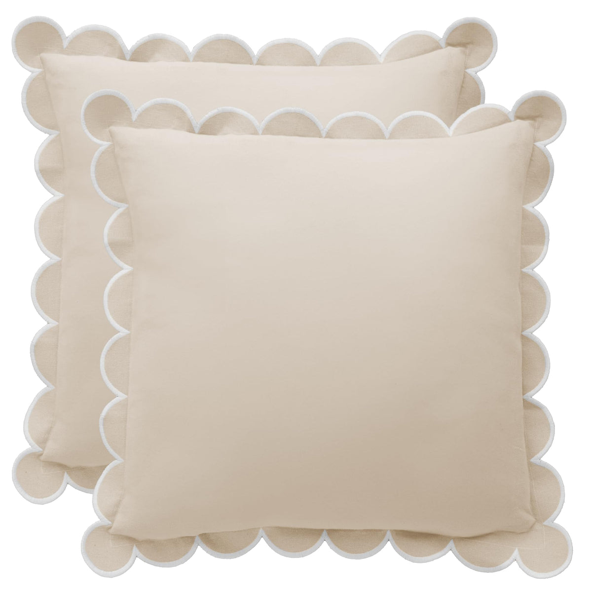 BEBE BASK Scalloped Pillow Cover Set of 2, 18x18, Cotton - Sky Blue/White