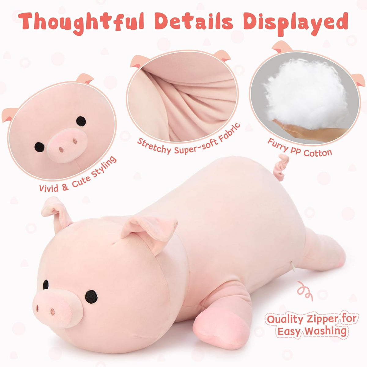 MaoGoLan Pink Pig Plush Pillow– 24" Giant Pig Stuffed Animal Body Pillow
