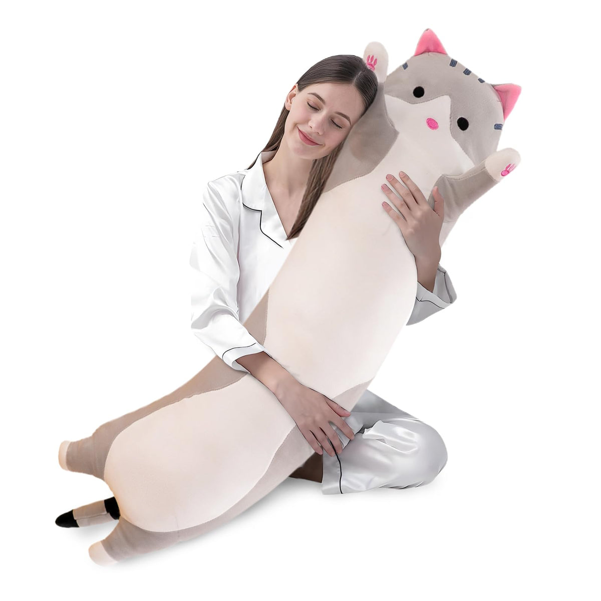 Shangman Long Cat Plush Pillow Stuffed Toy Gift Girlfriend Brown 19.6in