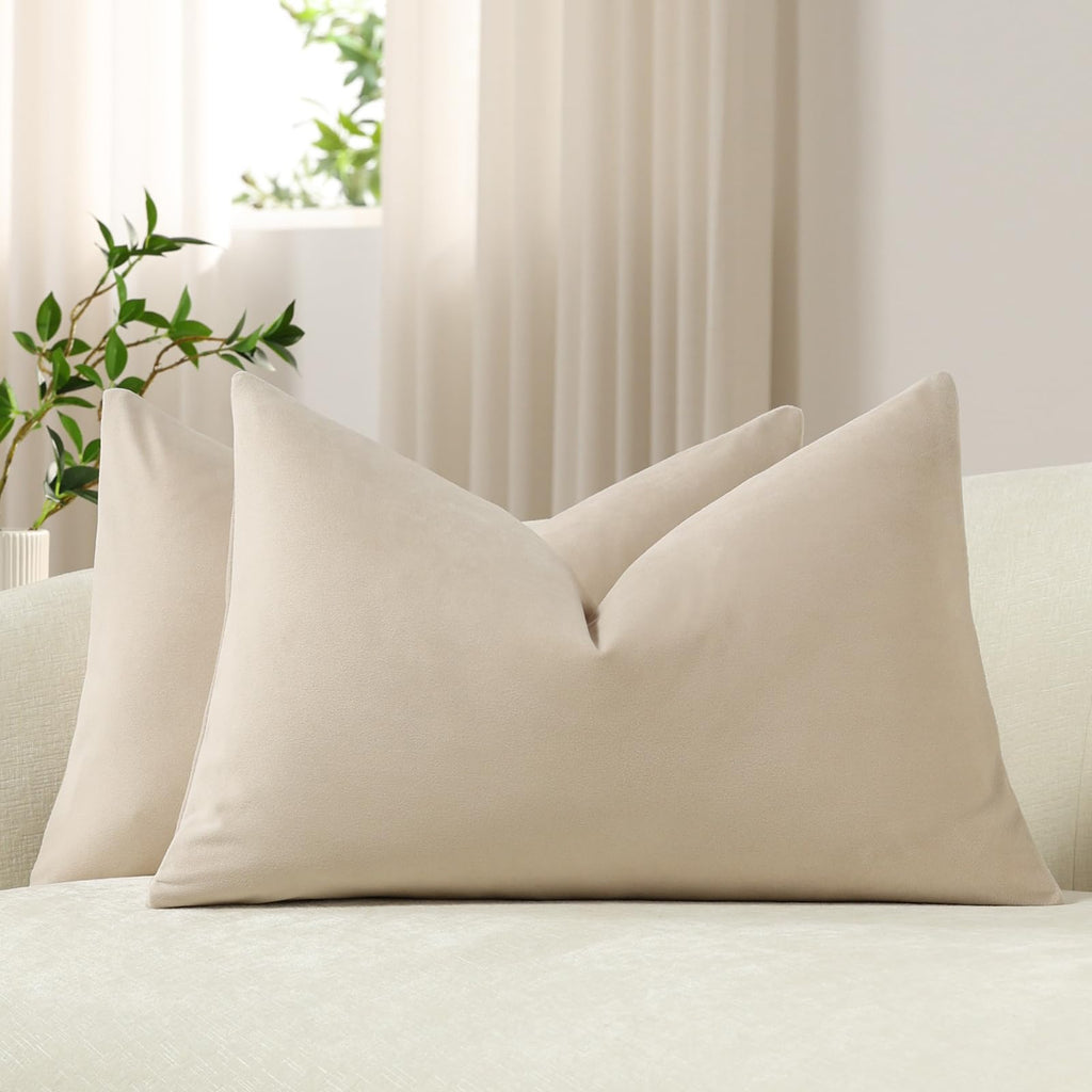 DEZENE Throw Pillow Covers 20x20 Chocolate Brown: Pack of 2 Cozy Soft Velvet Square Modern Luxury Decorative Throw Pillow Cases for Sofa Couch Living Room Bed Home Decor
